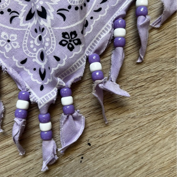 Vintage 80s Light Purple Beaded Fringe Bandana - Picture 3 of 5